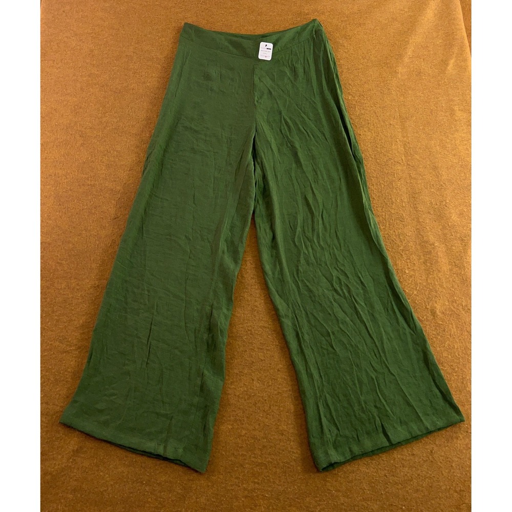 Fashion Nova Womens XL Green Wide Leg Lightweight Textured Pants NWT